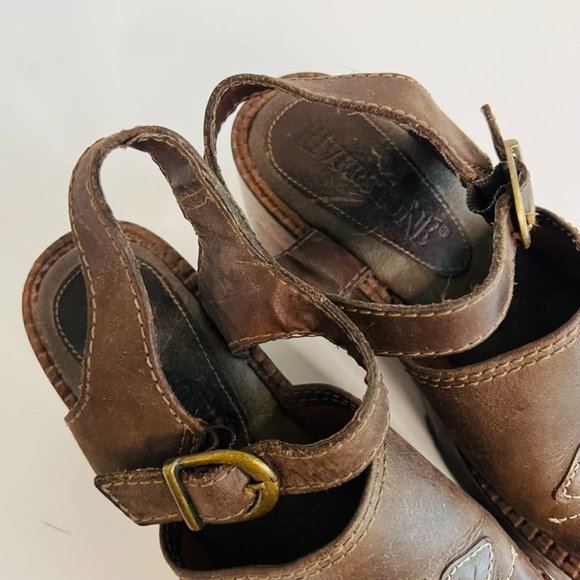 Vintage Shoes Y2k Riverstone Brown Leather Butterfly Wooden Chunky